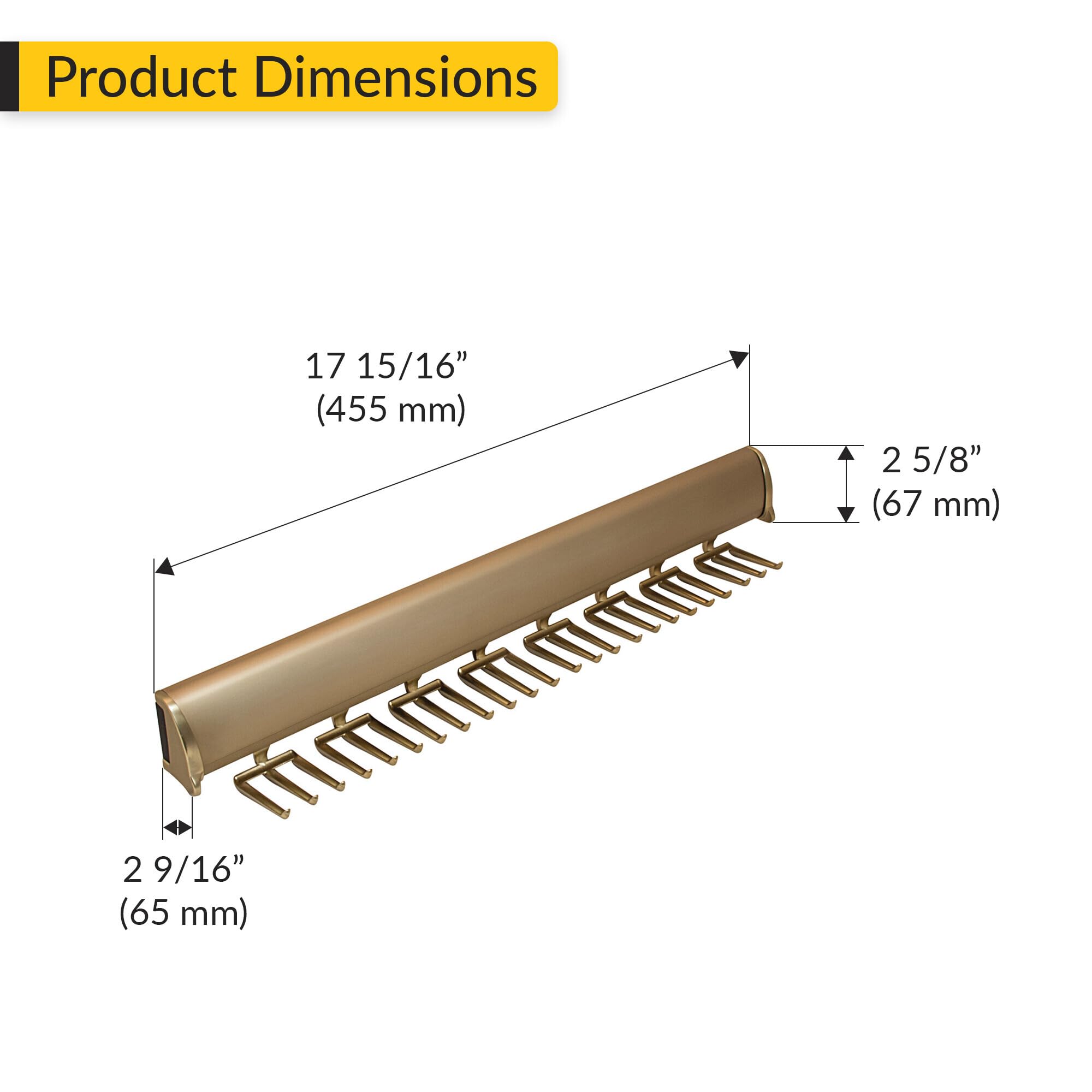 Brixwell QIL9-003 Tie Rack, 24 Hook with Full Extension Slide Matt Gold Finish