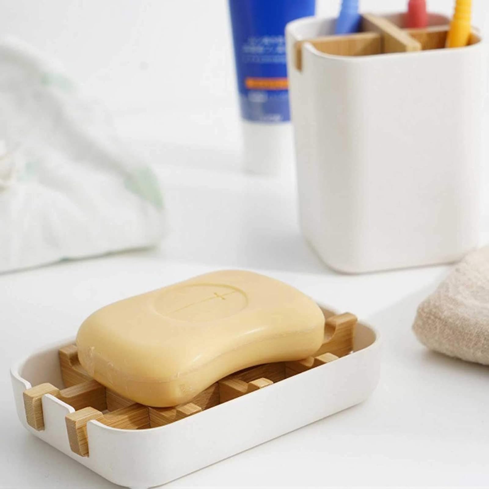 Bandeja de jabón de drenaje, jabonera de bambú con escurridor de madera para ducha, baño, fregadero de cocina, jaboneras cuadradas