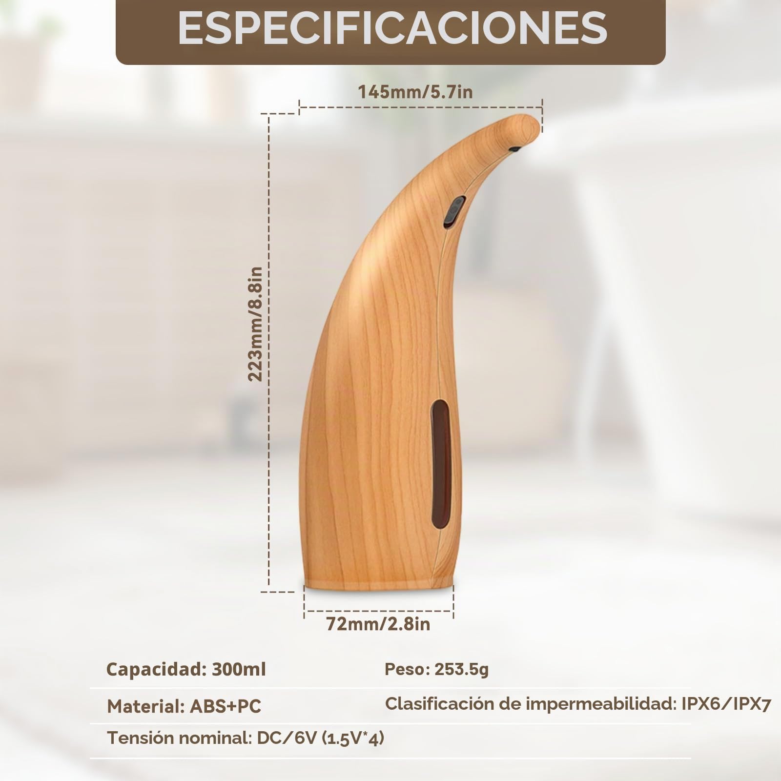 Dispensador de Jabón por Inducción Contenedor Automático de Jabón de Grano de Madera Clara Sin Contacto Adecuado para Baño Cocina Restaurante Y Hotel