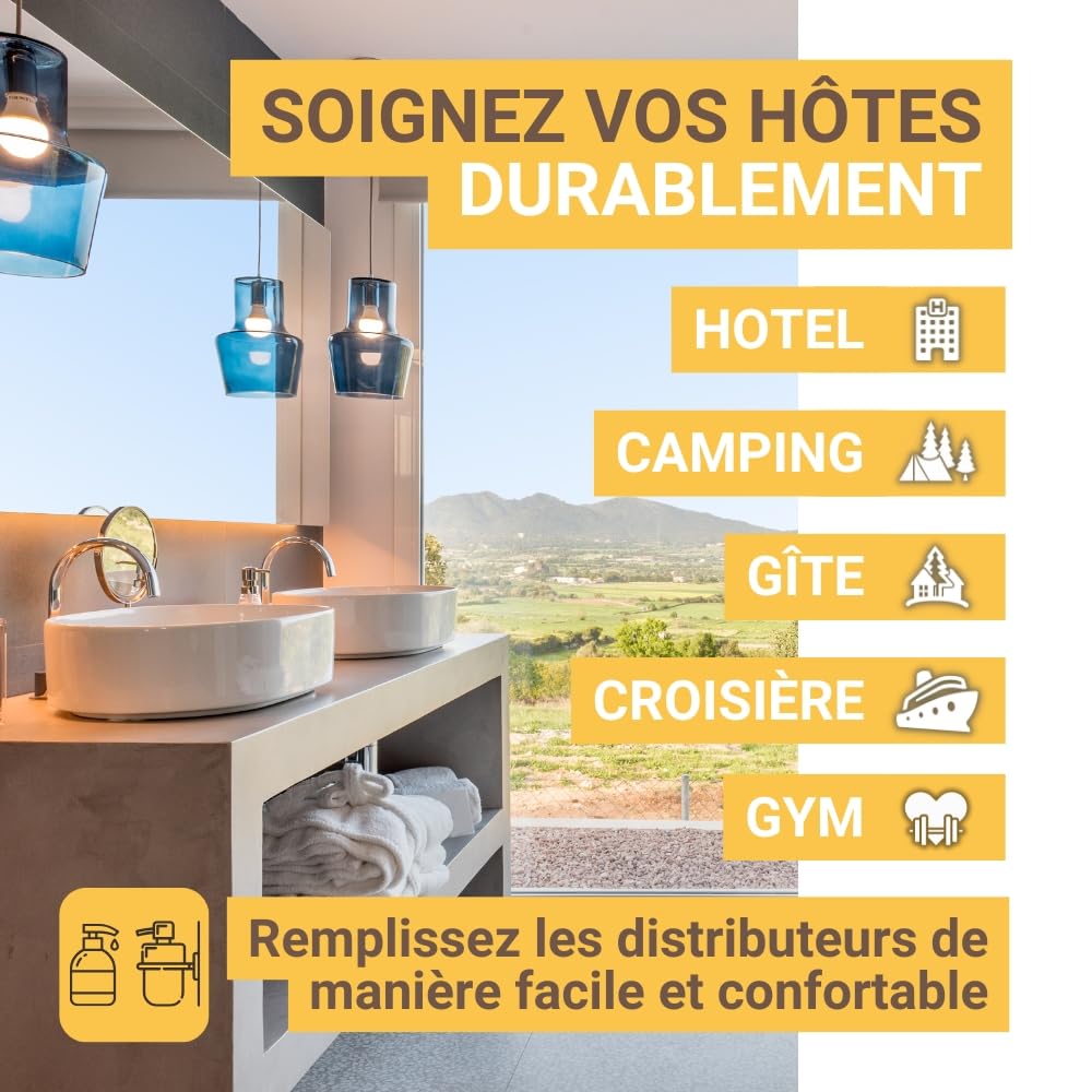 GPQ - Gel/Shampooing 2en1 NATURE 5 ltr. | 2 Bidons | 93% Natural Origin | Recharge doseur avec Après-shampooing sans Parabènes | Hôtel, B&B, Gîte Rural, Camping, Croisière, Gym... | Fabriqué dans l’UE