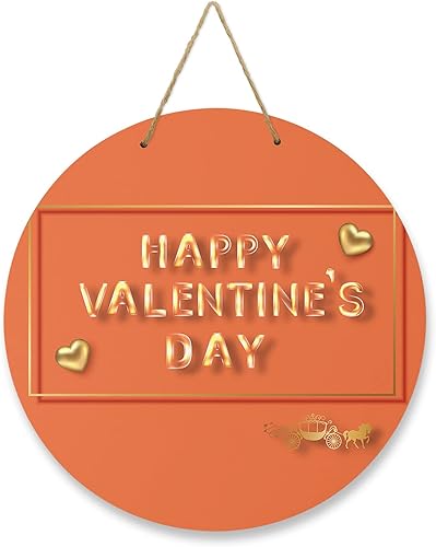 Seasonal Front Door Welcome Sign, Valentine's Day Love Heart Orange Round Wood Wreaths Wall Hanging Sign for Outdoor Porch Wall Pediments Home Decor