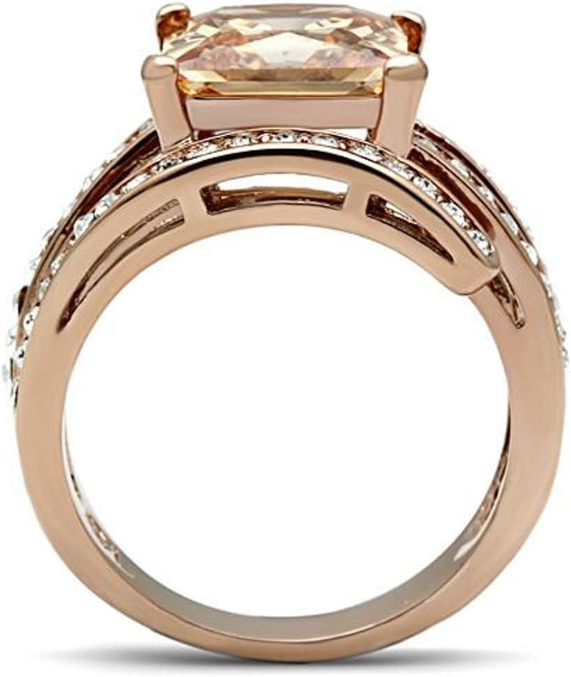 Marimor Jewelry Women's Stainless Steel Rose Gold Princess Cut Champagne Zirconia Cocktail Ring - Image 3