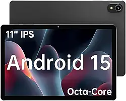 Tablet de 11 polegadas, Android 15 2025 com processador Octa-core, 8 GB + 128 GB, expansão de 1 TB, bateria de 7000 mAh, tablet grande HD IPS, WiFi 6 e BT5.0, suporte GMS (cinza, capa