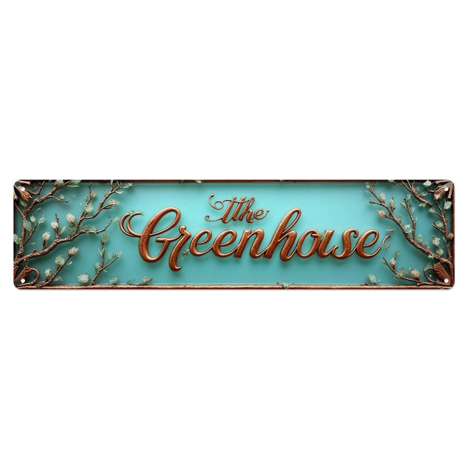 Floral Branches Copper Sign Green Background Retro Metal Tin Sign, Vintage Decor Art Poster for Bar, Home, Man Cave, Kitchen, Laundry Room Gift 4x16Inch