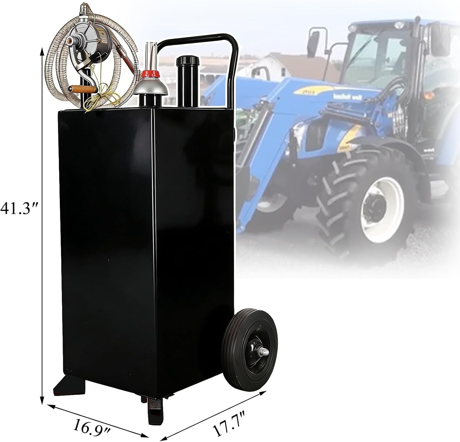 Fuel Storage Tank with Manual Transfer Pump, Manual Pump Fuel Caddy, Portable, Fuel Transfer Tank with Pump, 30 Gallon, Long Service Life, for Cars, Marine, ATV