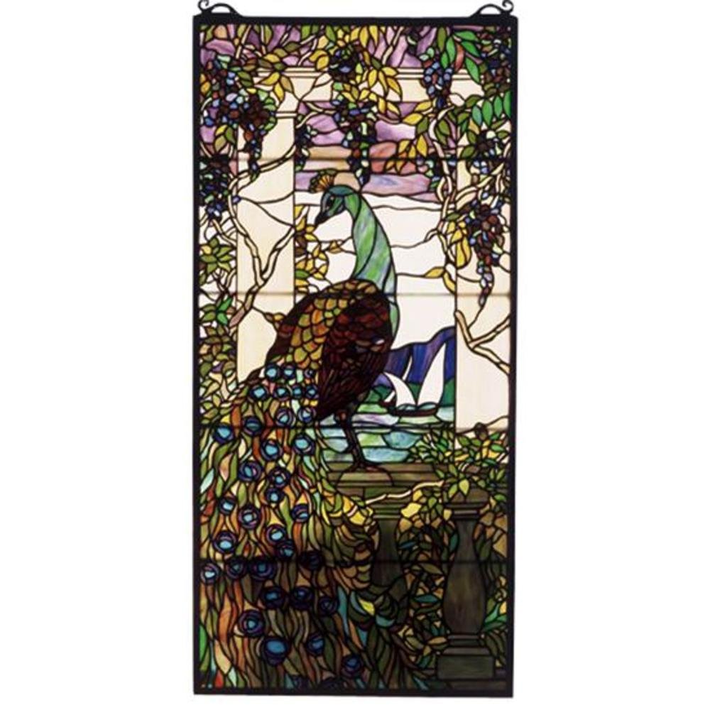 19 Inch W X 40 Inch H Tiffany Peacock/Wisteria Window Windows