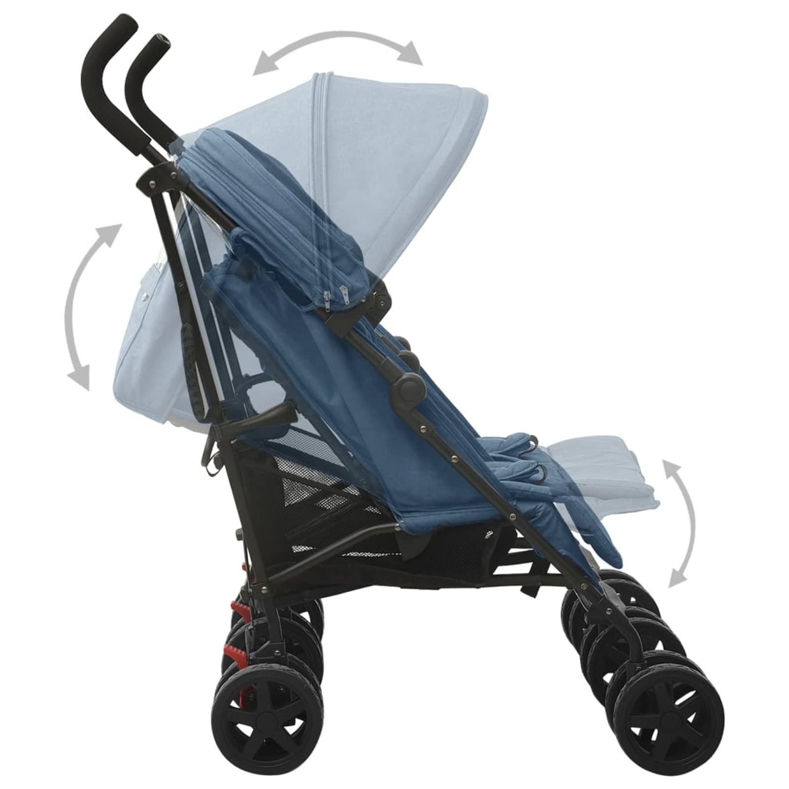 Carrito para Gemelos Silla de Paseo Gemelar Cochecito Doble Reclinable y Plegable Sillita Doble Cochecito Hermanos para Bebé Niño de Acero Azul Marino