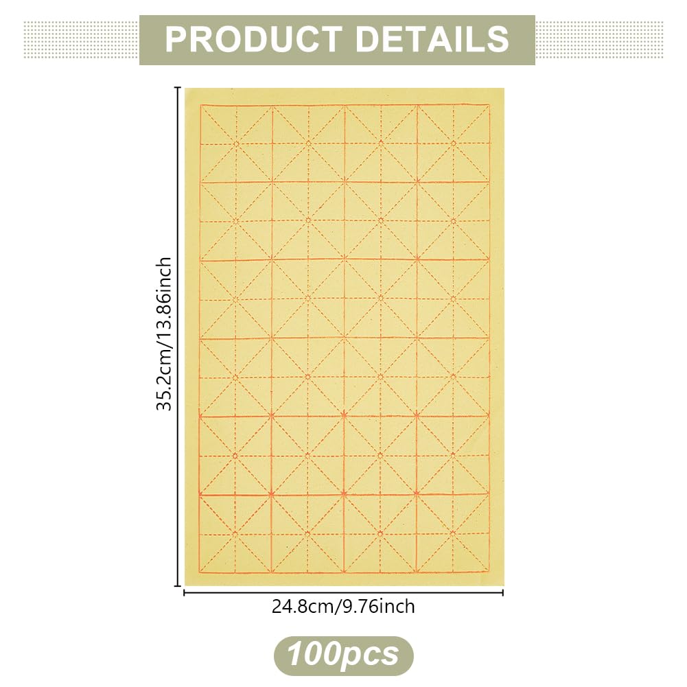 WEBEEDY 100 Sheets Chinese Calligraphy Brush Ink Writing Grid Sumi Paper Chinese Brush Ink Xuan Paper Perfect for Beginners for Writing and Painting(24Grids,5.5cm/Grid,50 Sheets/Bag)