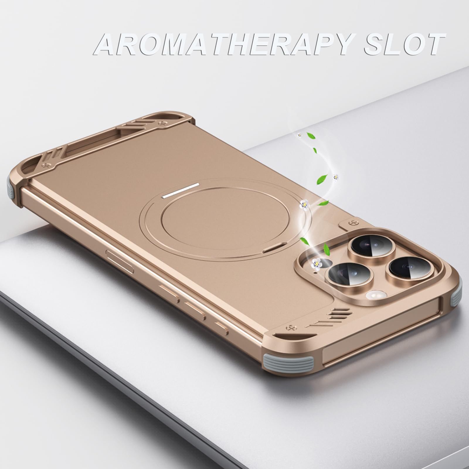 Metall Hülle Für iPhone 16 Pro Max/16 Pro/16 Plus/16, Randlos Magnetisch Ring Handyhülle Luftfahrt Aluminium Schutzhülle mit Aroma-Funktion,Schwarz,16