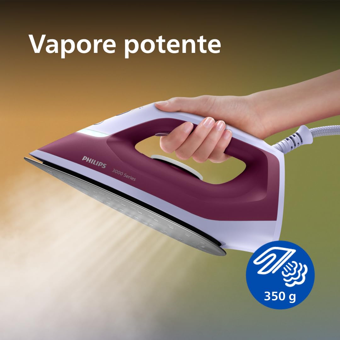 Philips Ferro da Stiro con Caldaia 3000 Series - 2400W, 140g/min Vapore Continuo, 350g Colpo di Vapore, 6 Bar, Veloce e Potente, Vapore Verticale, Piastra in Ceramica (PSG3001/30)
