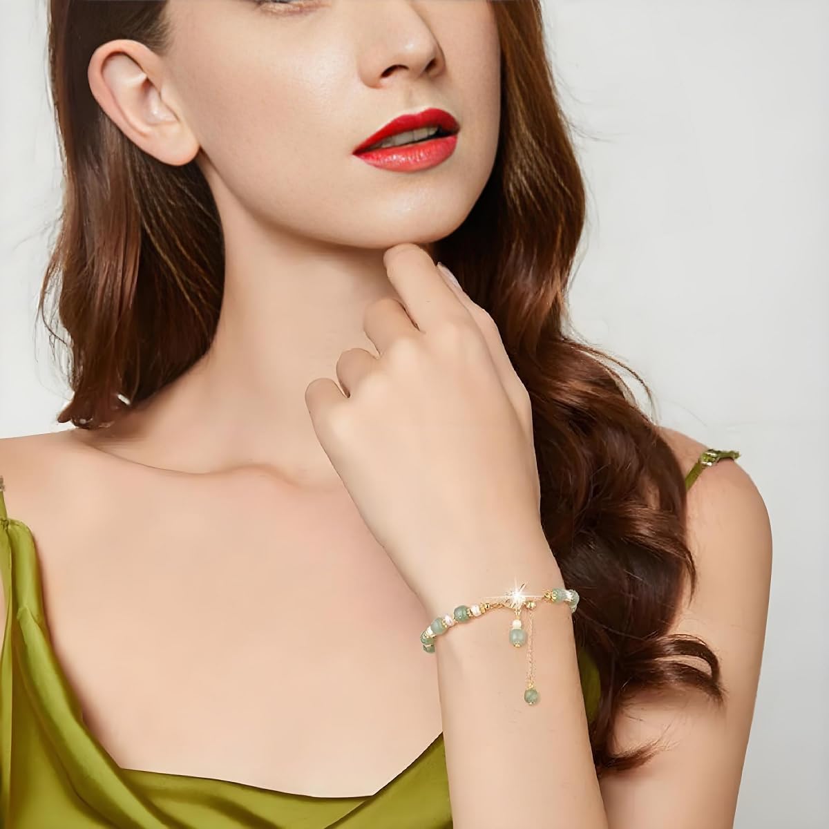 Hotan Jade Pearl Bracelet Four leaf Grass Drill Button Design Oriental Poetic Light Luxury Wristband Banquet/Christmas Gift/New Year gift/Valentine's Day gift - Image 5