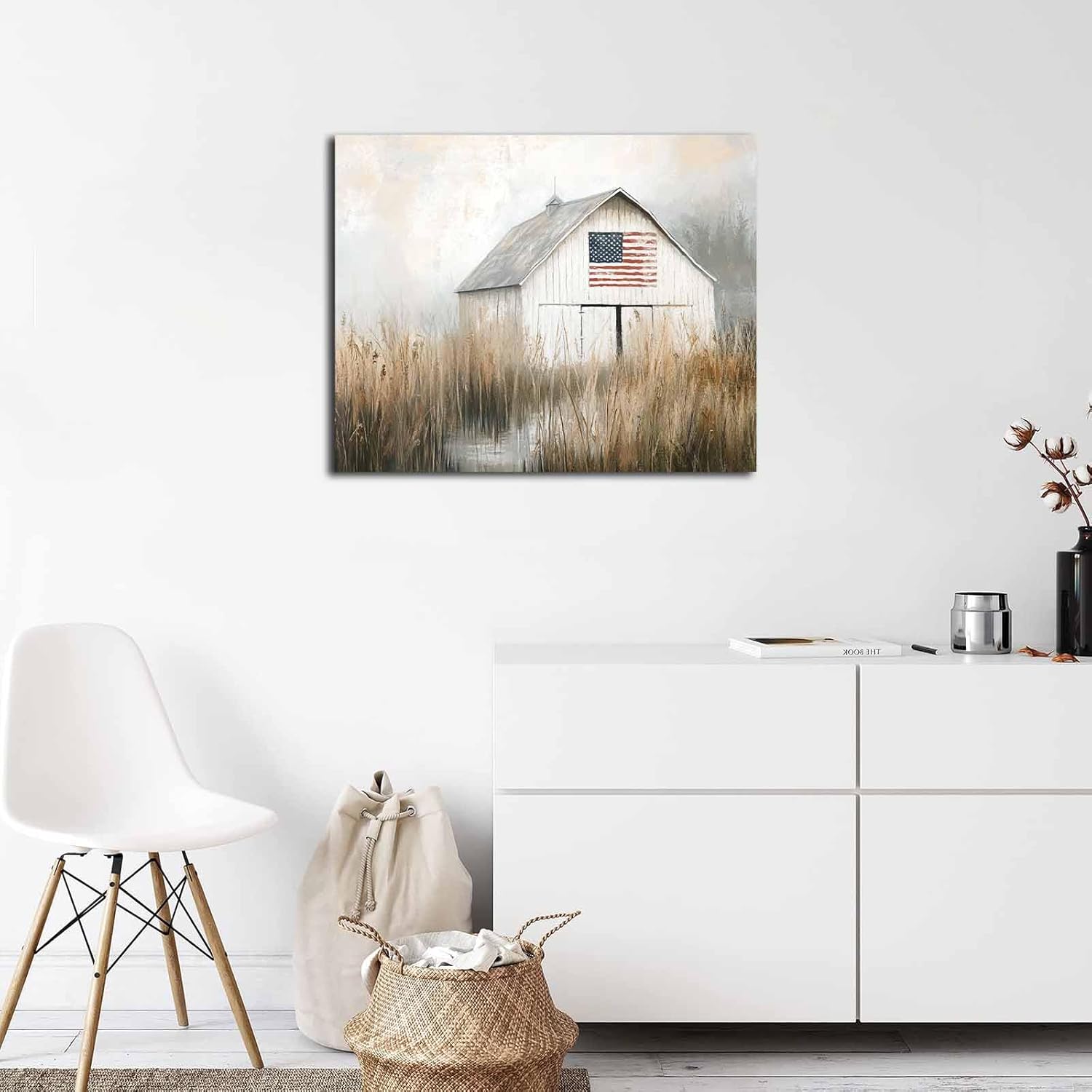 NTEUMM Vintage Barn Canvas Wall Art, 4th of July Poster Picture Wall Decor, Rustic Home Decor Large Size Print Wall Art Gift, American Flag Artwork Canvas Roll 16x20 inch