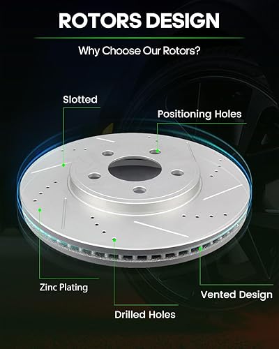 Miniatura 401 de SCITOO Juego de 2 frenos de freno ranurados traseros para Chrysler Town & Country, 08-16 para Dodge Grand Caravan, 09-13 para Dodge Journey, 12-15