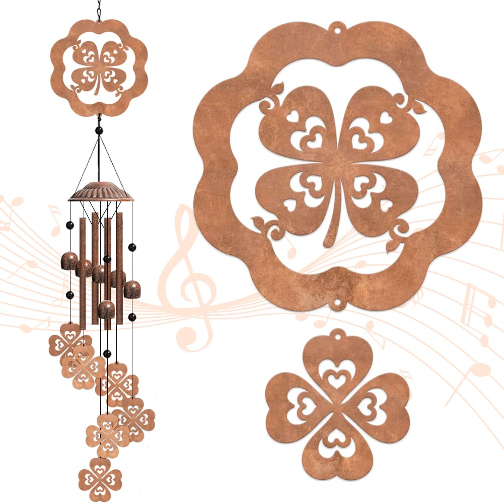 OLYCRAFT Wind Chimes Lucky Four-Leaf Clover Wind Chime Sympathy Memorial Windchime Iron Windchime St. Patrick's Day Memorial Presents Hanging Windbell for Patio Backyard Home Garden Pendant Decoration