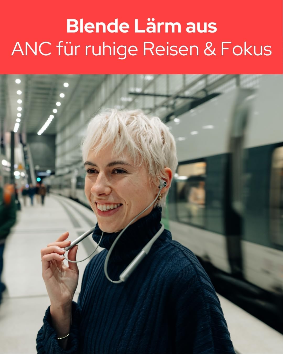Verbatim TruSound ANC opaska na szyję (szara) Bluetooth 5.4 z aktywną redukcją szumów mikrofonem 28 h czas pracy USB-C In Ear słuchawki do smartfona, tabletu i laptopa