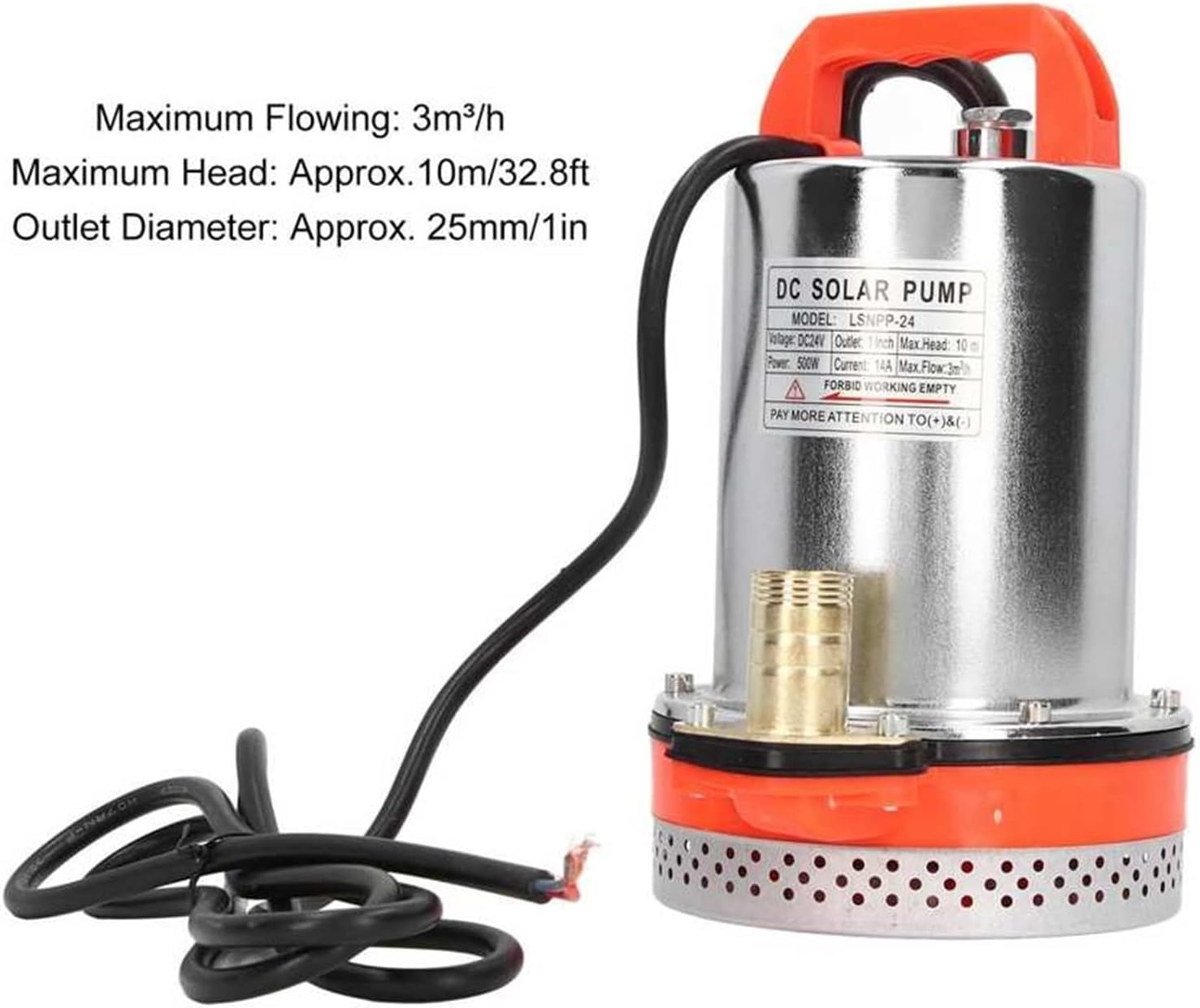 Mini Submersible Portable Electric Water Pump DC 24V 500W Solar Power Submersible Pump 3000L/H Large Flow 3800r/min All Copper Wire Motor Deep Well Water Pump