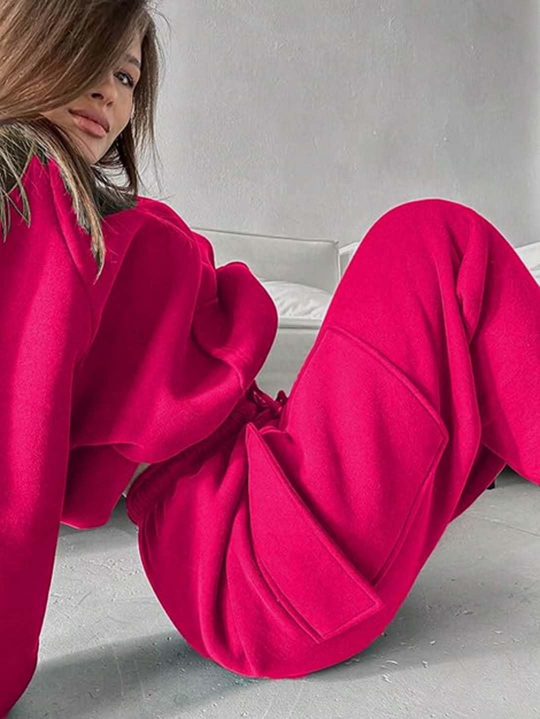 KOTTY Co-Ords damska gładka bluza bluzy dresowe spodnie dresowe (różowy, XL)_KTTWINTERSET135XL