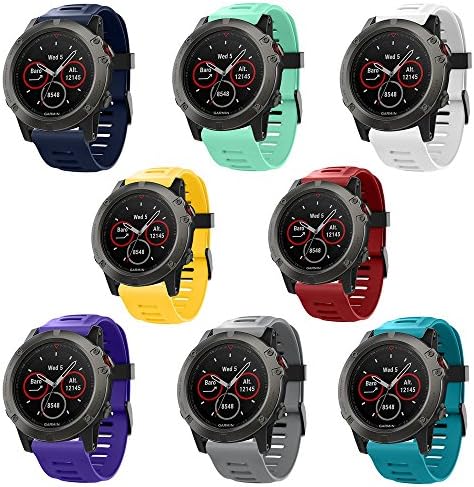 Seinit Soft Silicone Sport Watch Band Replacement Strap Compatible with Garmin Fenix 5X, Fenix 5X Plus, Fenix 3, Fenix 3 HR Smart Watch, 8-Pack