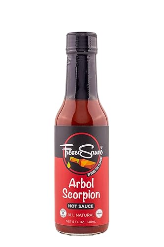 Salsa picante Arbol Scorpion de Fresco Sauce, salsa picante ardiente con sabores de pimienta escorpión, pimienta Arbol y Galric, hecha con todos los
