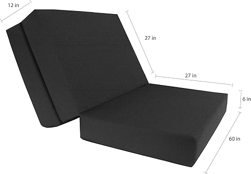 Miniatura 5 de D&D Futon Furniture - Cama de espuma triple plegable, colchón otomano plegable (negro, tamaño Queen (6 x 60 x 80)