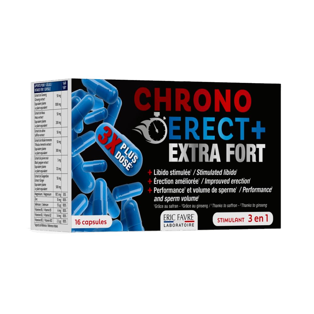 CHRONOERECT - Améliore Désir, Libido, Erection, Volume et Performances - Ingrédients Naturels dont L-Arginine, Ginseng, Safran, Zinc - 16 Gélules - Eric Favre