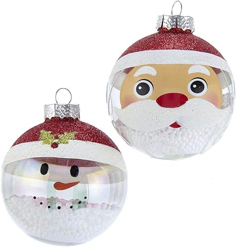 Miniatura 2 de Kurt S. Adler Kurt Adler - Bola de cristal transparente y blanca de Papá Noel y muñeco de nieve de 3.150 in, 6 piezas, adorno de caja, multicolor, 6