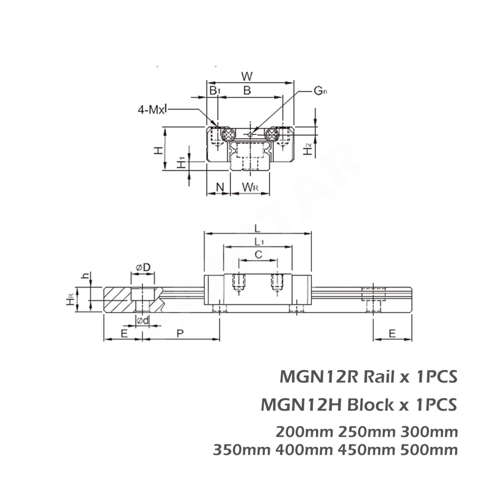 Guide de Mouvement linéaire Miniature Guide linéaire Miniature MGN12 200 250 300 350 400 450 500 mm (Size : 450mm)