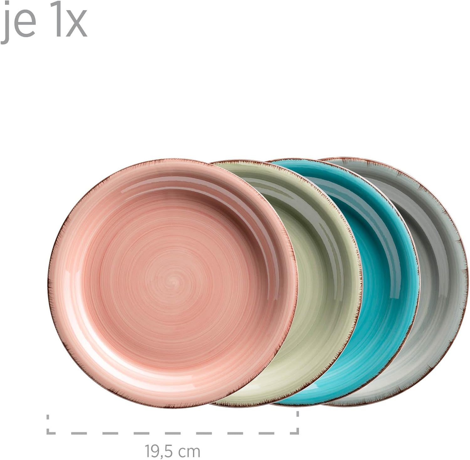 MÄSER 931604 Bel Tempo II 16-Piece Vintage Tableware 4 People, Hand-Painted Ceramic Crockery Set, Stoneware, Green/Pink/Turquoise/Smoke Blue
