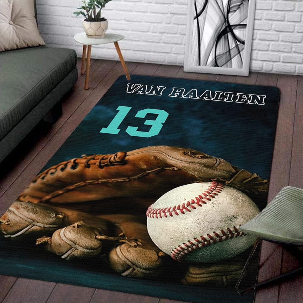 Custom Baseball Ball Area Rug - Baseball Rugs for Girls Room, Football Area Rug Anti-Skid Water Absorbent Carpet for Kitchen Living Room Gifts for Baseball Players Fan