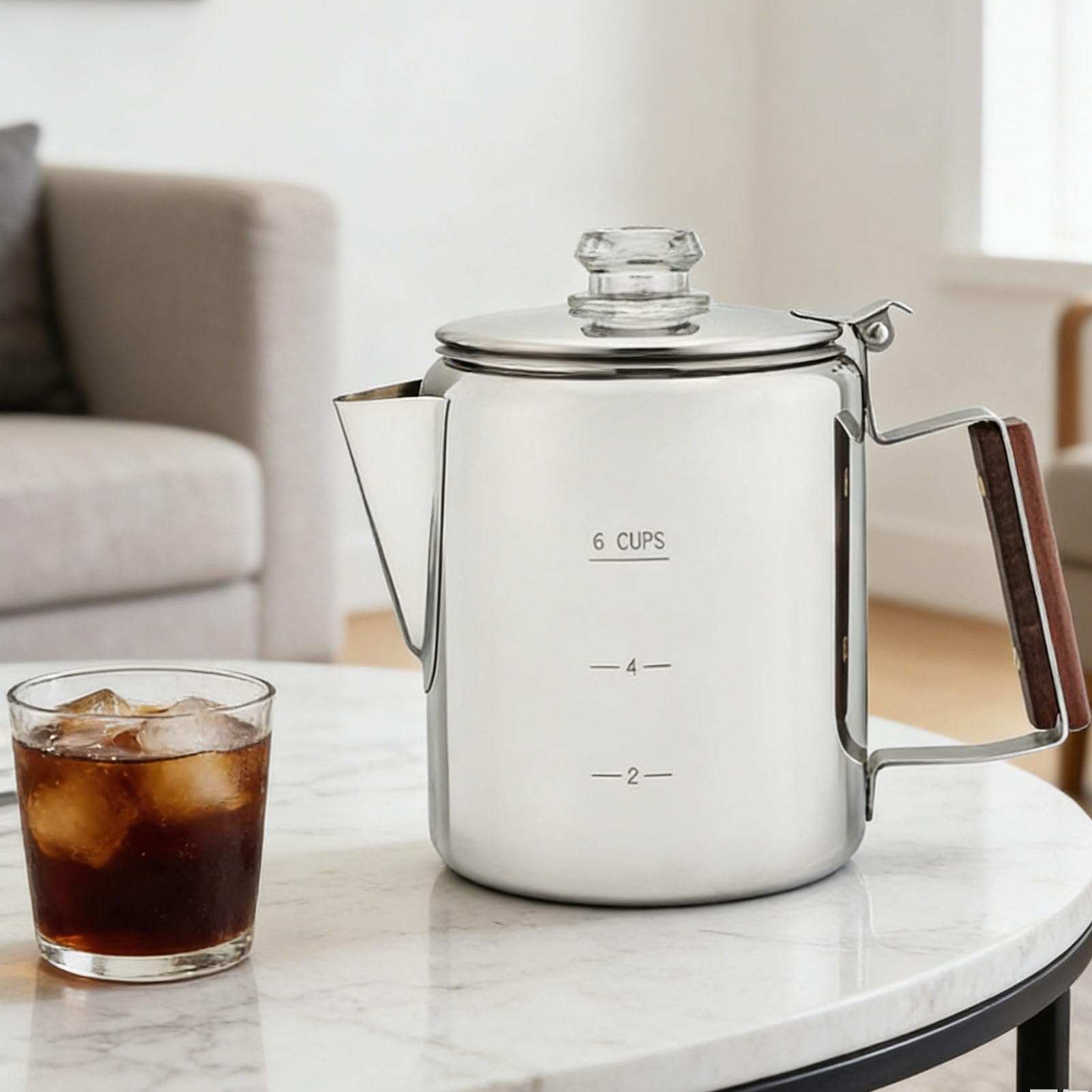 banapoy Caffettiera a Percolazione, Macchina per da Piano Cottura in Acciaio Inox 304, Caffettiera da Campeggio per Esterni, Adatta a Fornelli a Gas e a induzione. (6 tazze 900-1500 ml)