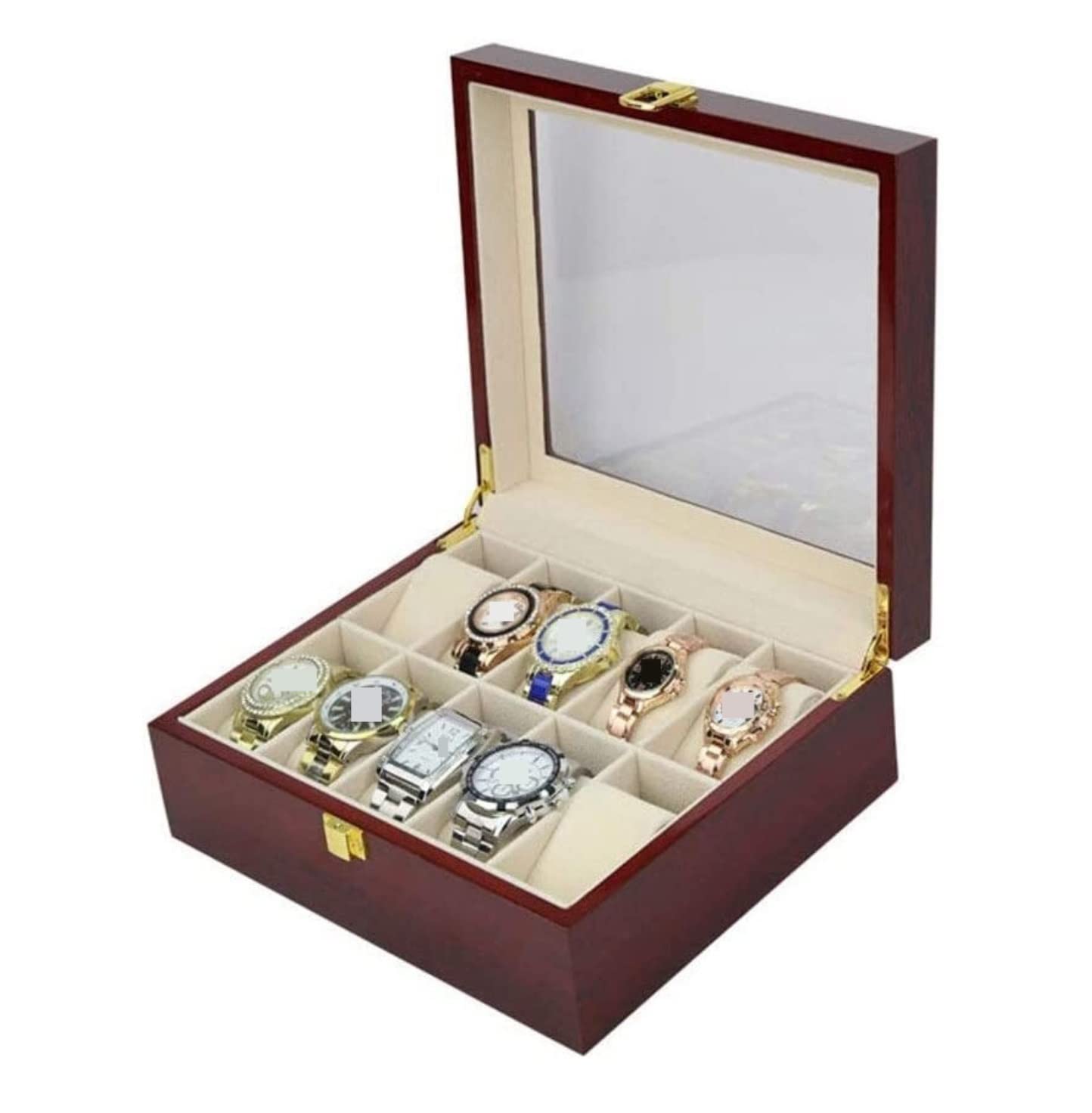 Estuche Relojes Caja De Reloj Madera Maciza Clásica, Soporte 10 Ranuras, Organizador Almacenamiento, Colector con Parte Superior Transparente Organizador
