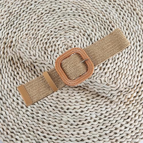 Women Woven Belt Elastic Braided Belt Stretch Waist Buckle Golf Straw Jeans Dress Belts3