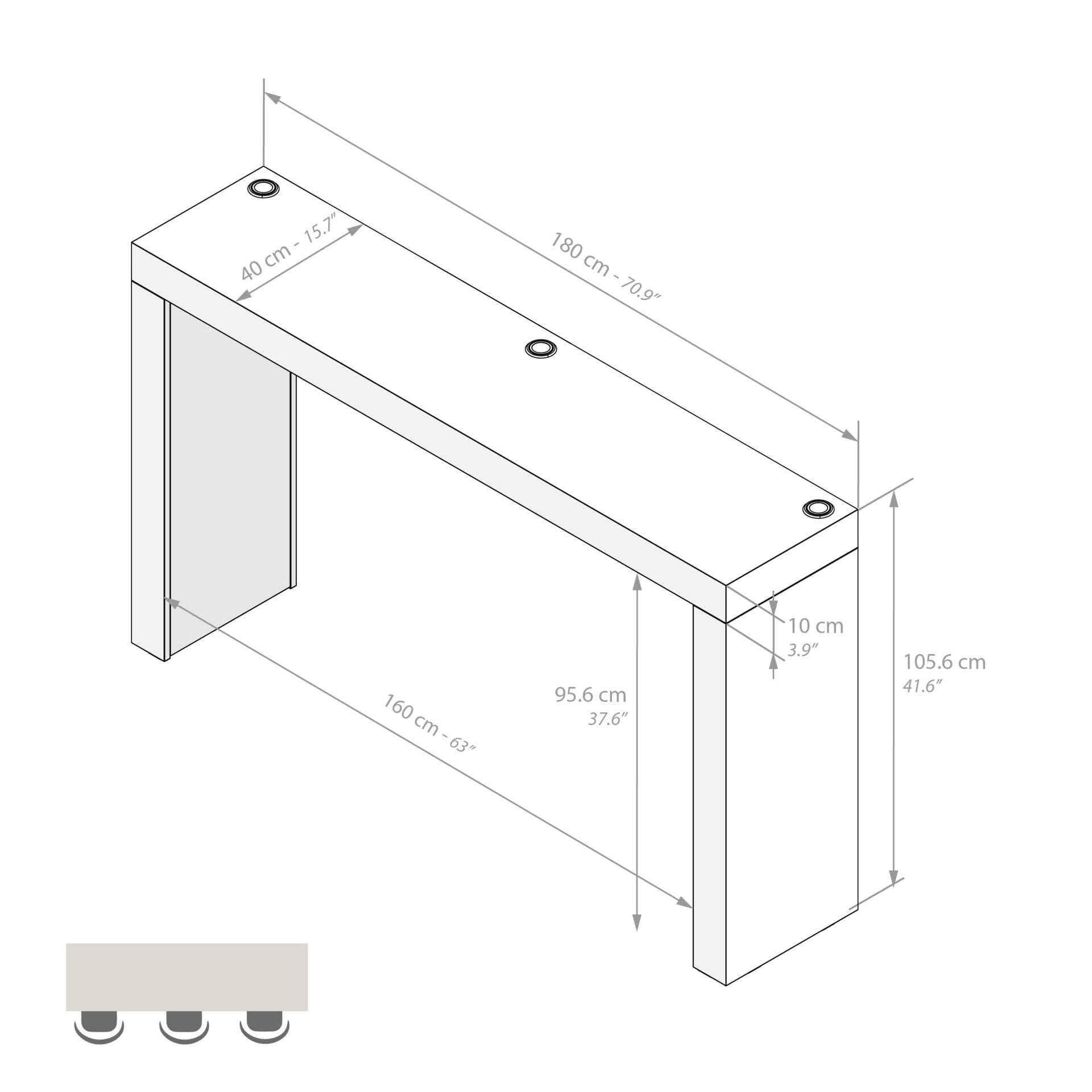 MOBILI FIVER, Mesa Alta Evolution 180x40, Fresno Blanco con Dos Patas y Cargador inalámbrico, Mesa Auxiliar de Cocina para 3 Personas, Made In Italy