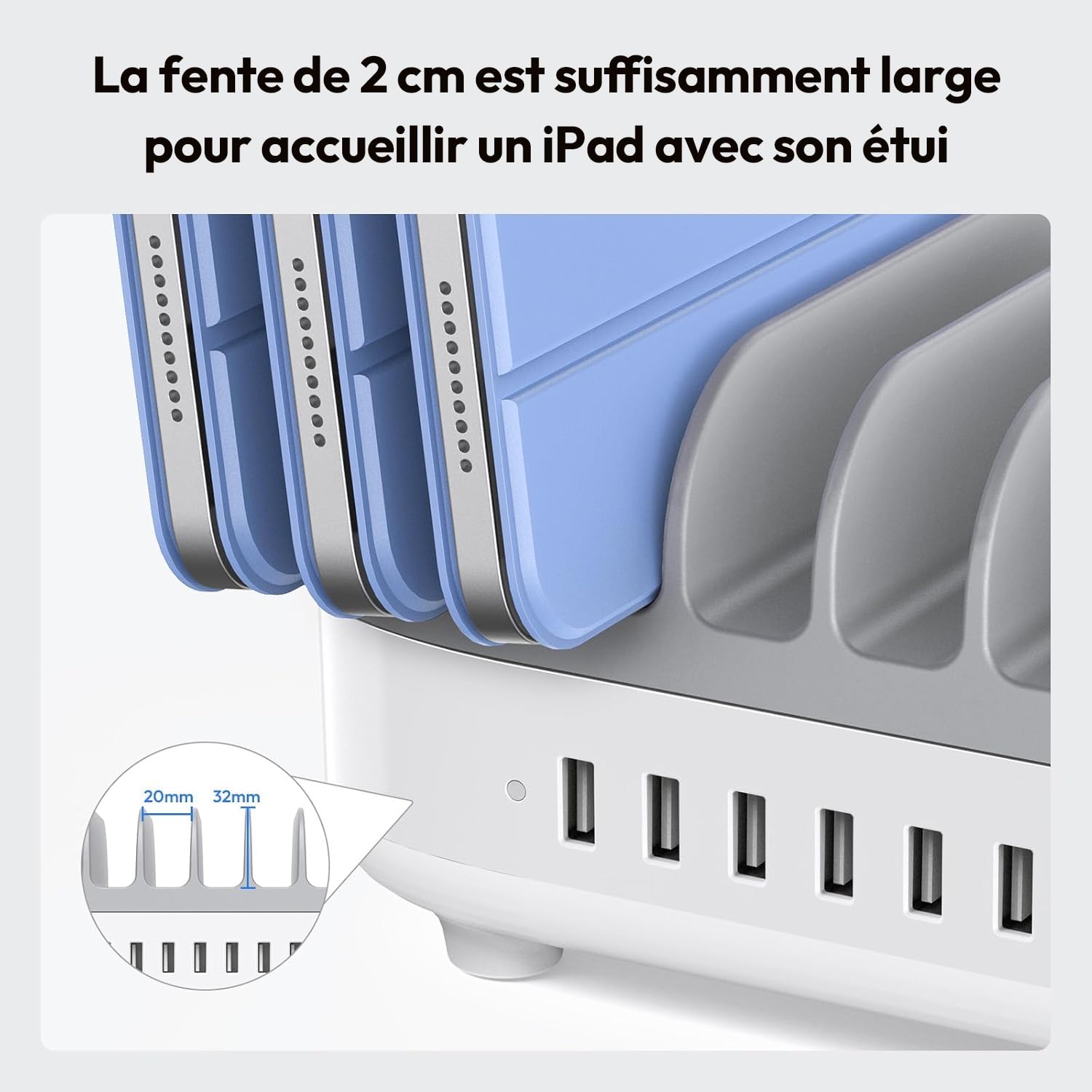 NTONPOWER Station de Charge avec commutateur, Chargeur Intelligent USB avec 10 connexions 120W, Support de Charge pour Smartphones Tablettes, Fil Chargeurs de Bureau, Gris