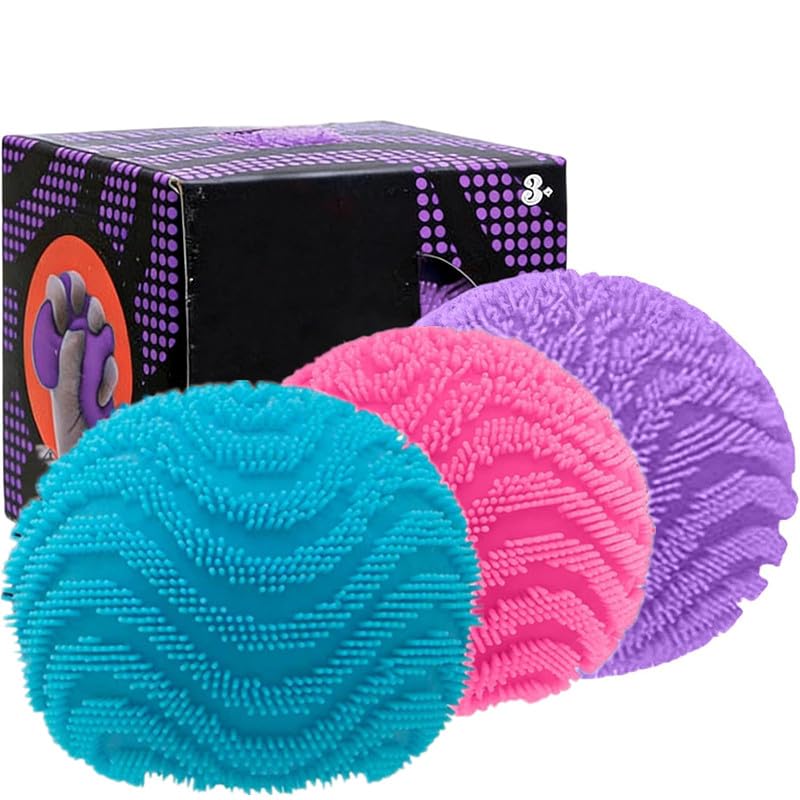 Fuzz Ball Squishy,Fuzz Ball Stress Relief Squeeze Toy, 2.5 Inch Sensory Fidget FuzzBall for Kids & Adults, Anxiety Relief Handheld Pressure Toy for Office, School, Home (3PCS)