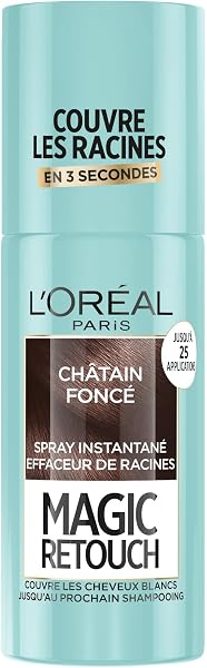 L’ORÉAL PARIS - Spray Instantané Correcteur de Racines & Cheveux Blancs - Hommes & Femmes - Magic Retouch - Châtain Foncé - 75ml - 1