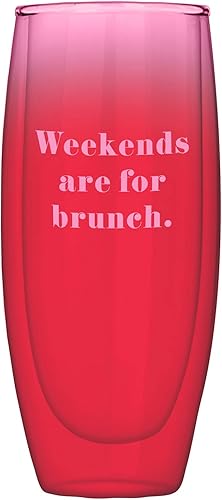 Slant Collections Copa de flauta de champán sin tallo de doble pared, 8 onzas, los fines de semana son para el brunch