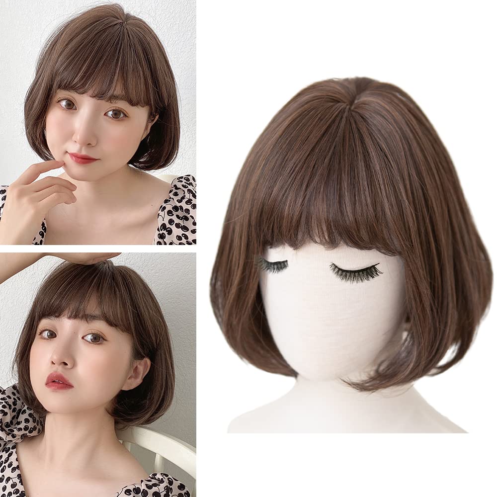 BRIGHT LELE Nature Full Short Hair Bob Wigs With Air Bangs for Woman Synthetic Hair Wig for Daily Party Cosplay Wig HF1436-TMB