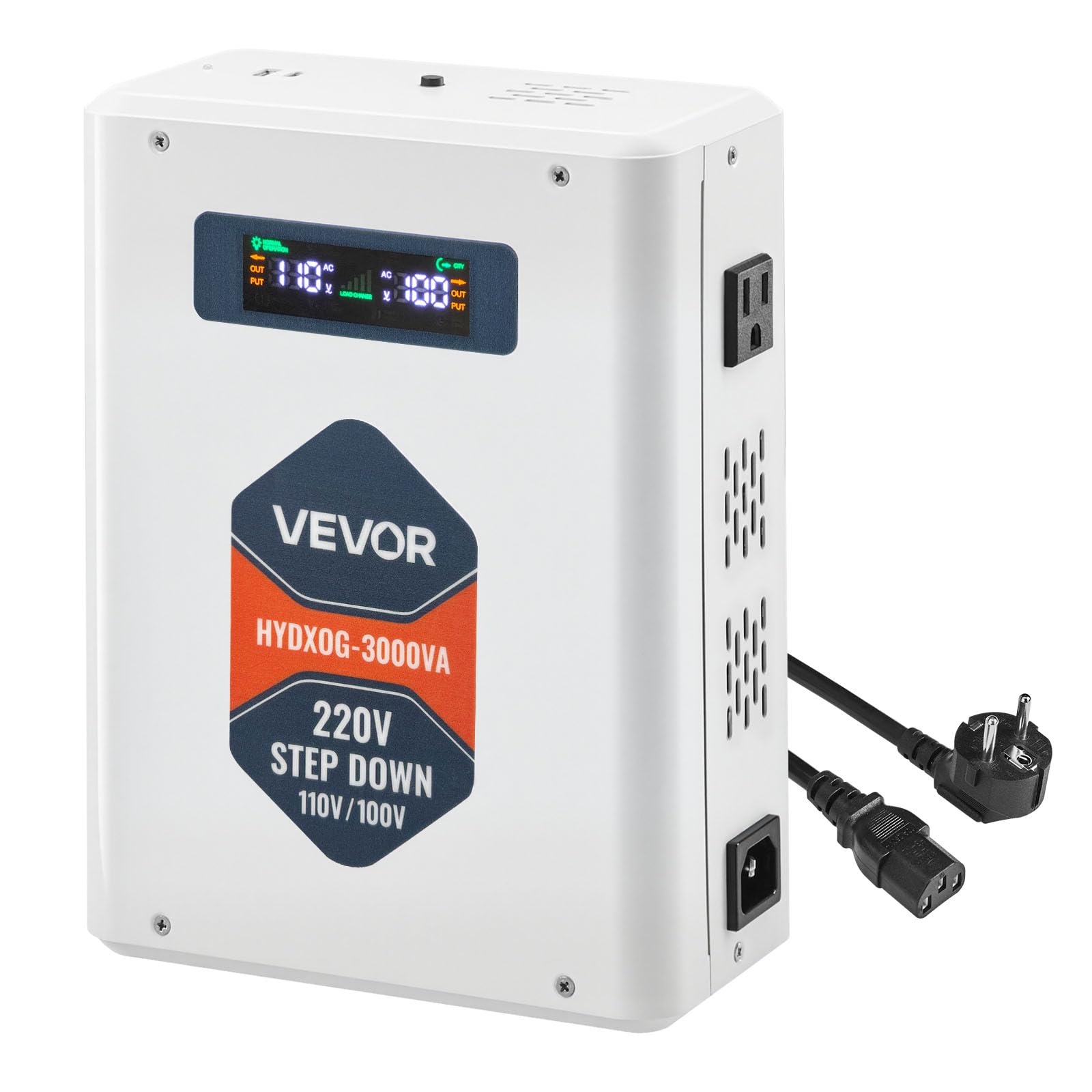 VEVOR Convertitore di Tensione Step-Down da 3000 VA, Trasformatore di Potenza per Impieghi Gravosi da 220 V a 110 V con 2 Prese USA, Uscita USB, Display LCD, Protezione della Temperatura