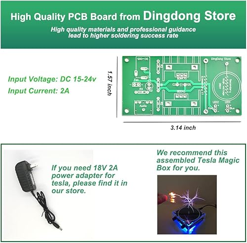 Miniatura 5 de ISolderStore Kit de bobina de bricolaje Mini Tesla de 15 W, kit de bricolaje electrónico, mini música, Tesla, bobina de plasma, kit de práctica de