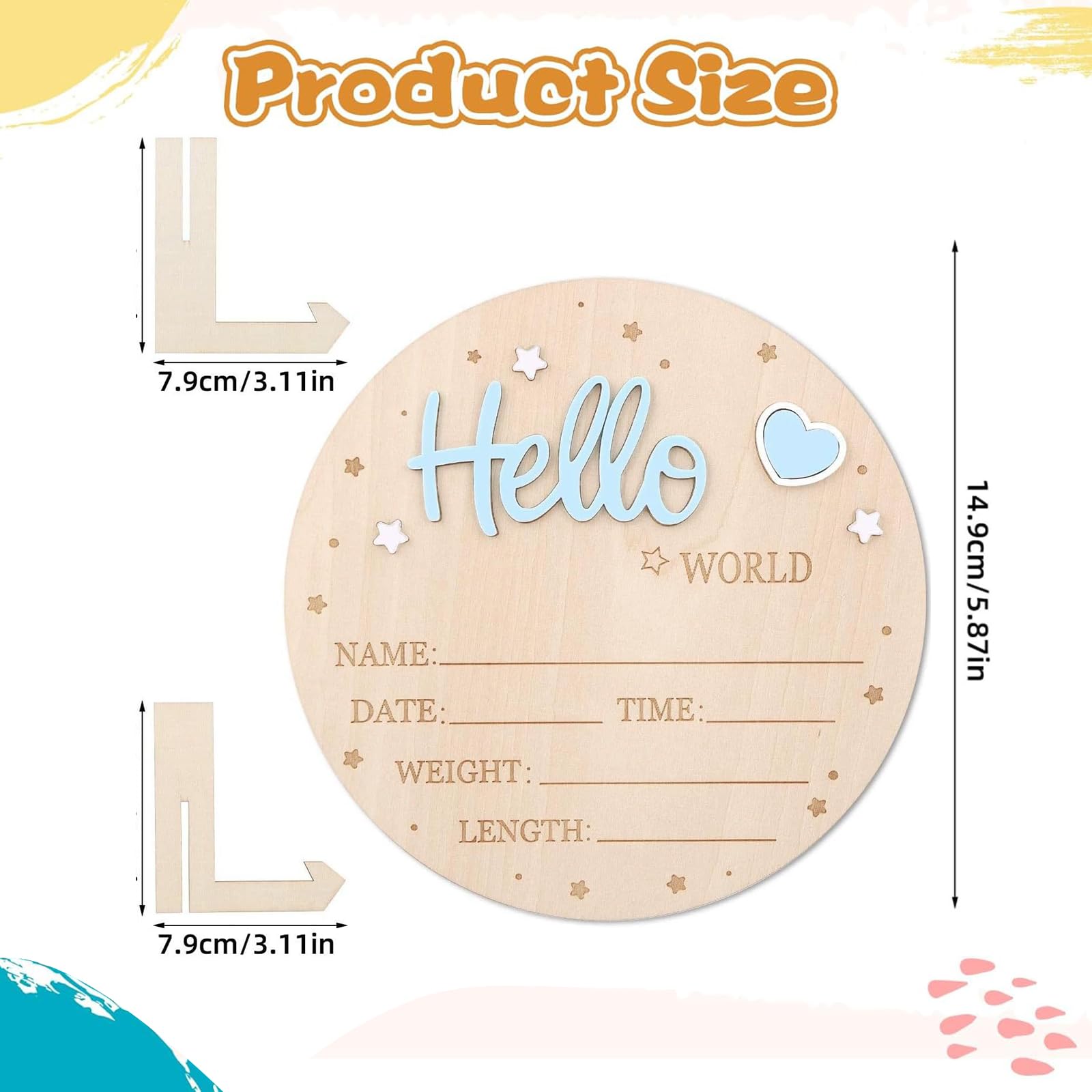 Plaque Annonce Bébé « Bonjour Monde » en Bois Bleu, Carte du Monde pour Pronostic de Naissance, Accessoire Décoration Chambre Bébé pour Baby Shower ou Naissance à l’Hôpital