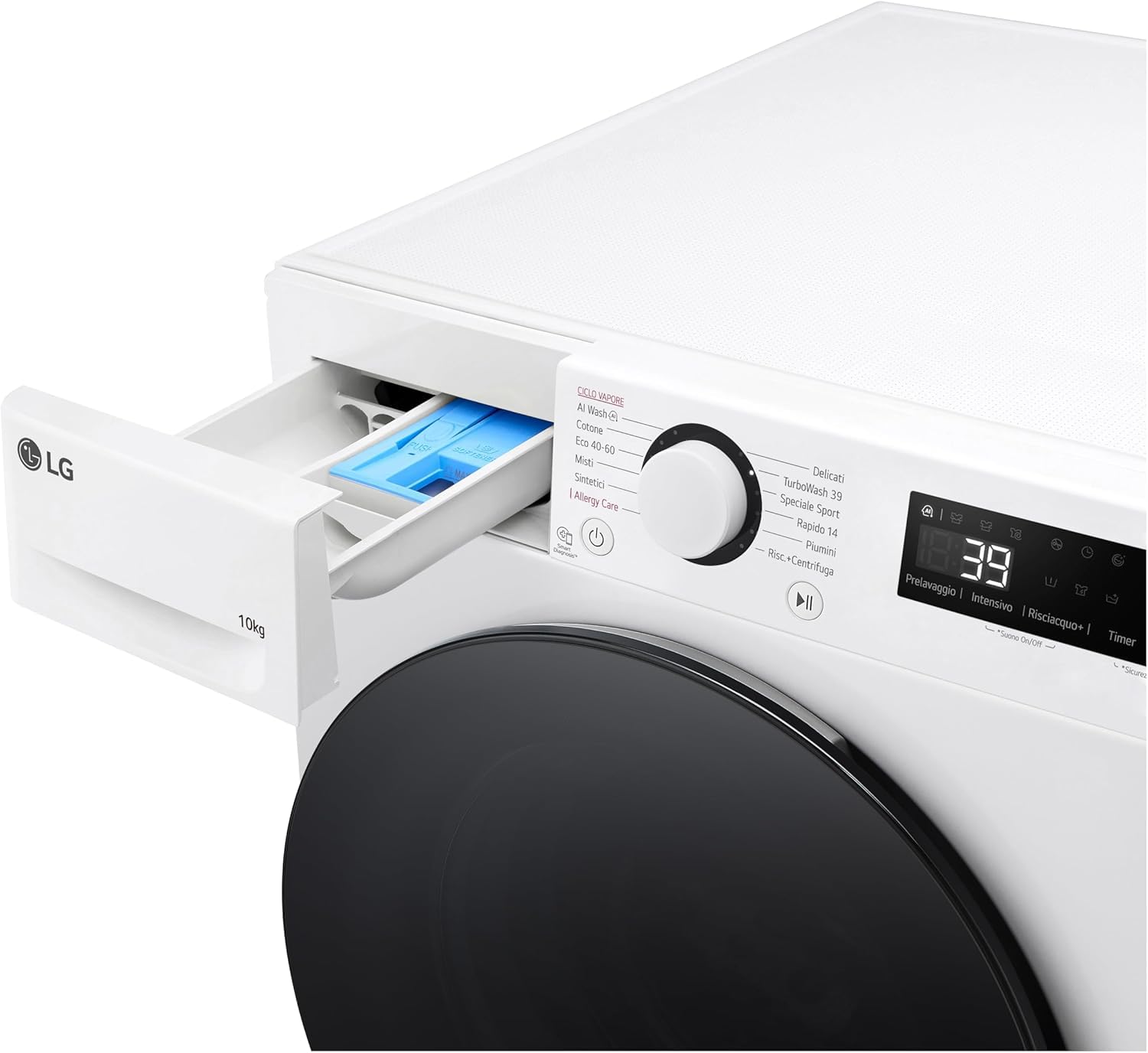 LG AI DD F4WR6010AGW Lavatrice 10 kg Serie R5, Carica Frontale, Classe A-10%, 1400 giri, TurboWash 360, Lavaggio a vapore, Motore Direct Drive, Smart Diagnosis, Libera installazione, Bianca