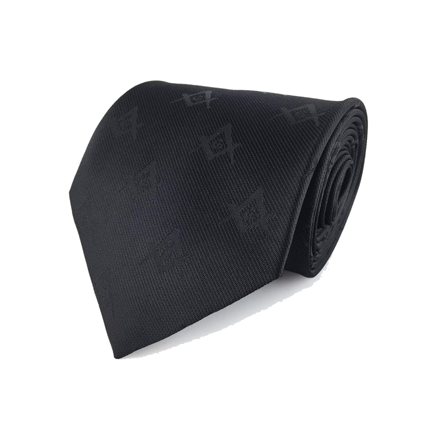 MASTER MASON BLUE LODGE NECKTIE - BLACK SQUARE & COMPASS G| Black, Black, L