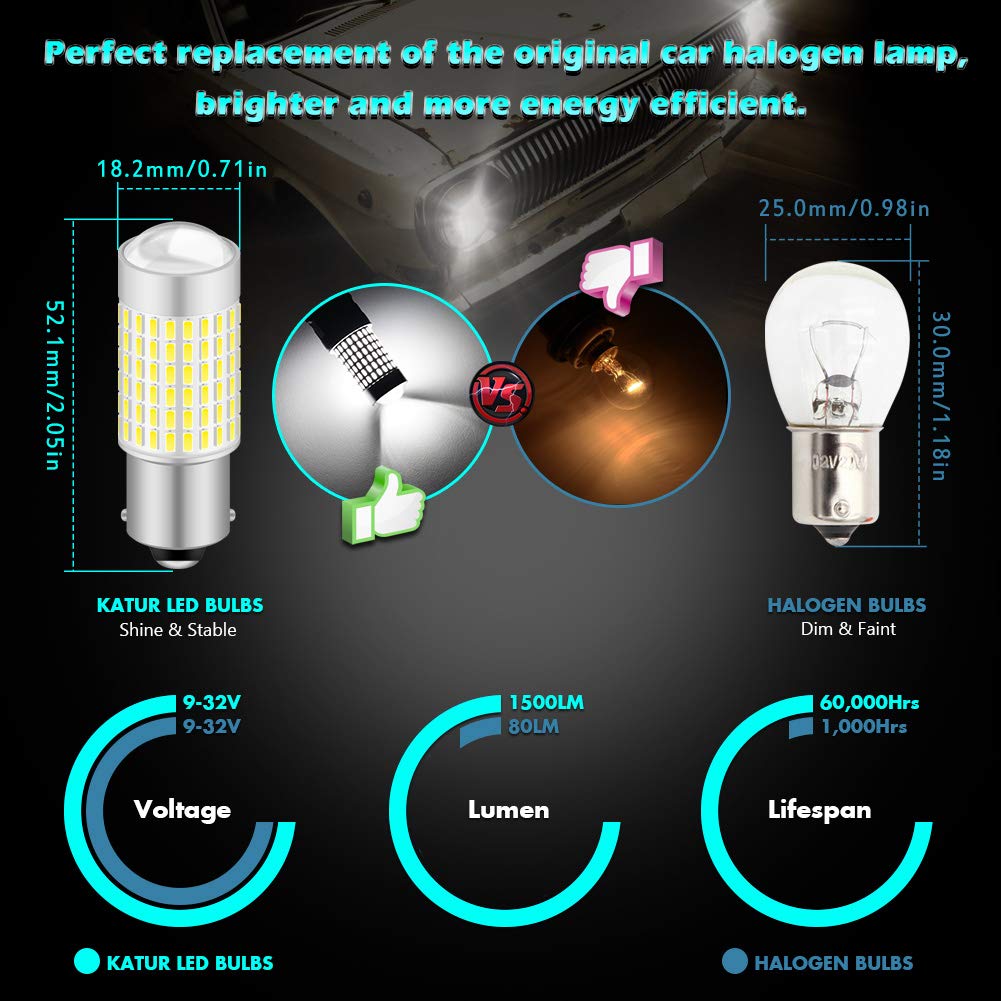 KaTur 1156 P21W 7506 BA15S żarówka LED wysoka moc 3014 chipy niezwykle jasne 3000 lumenów 6500 K ksenonowe białe zamiennik do cofania światła kierunkowskazu tylnego hamulca, (2 sztuki)