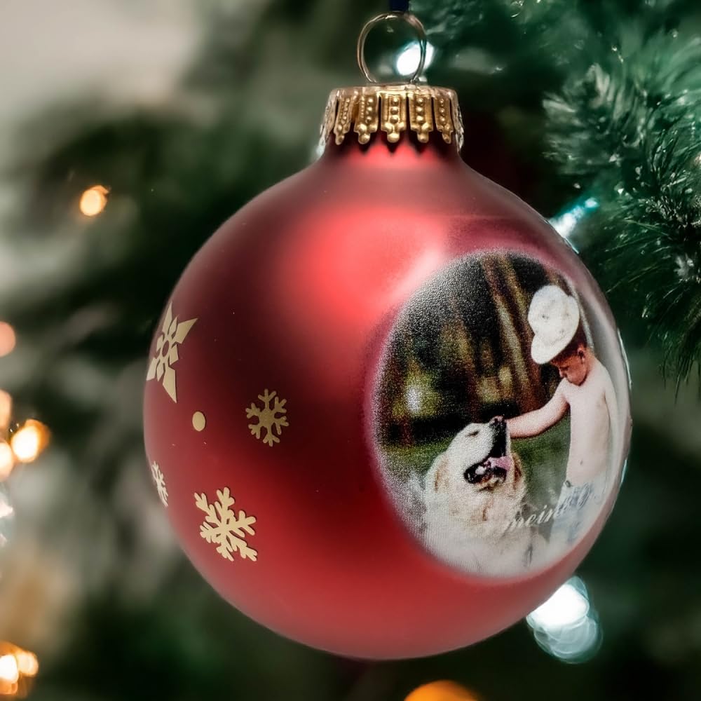 Contento Christbaumkugeln rot mit Foto, aus Glas, personalisiert - stilvoll, Weihnachten, individuell und persönlich - Weihnachtsbaum Deko weinrot (rot, 1 STK.)