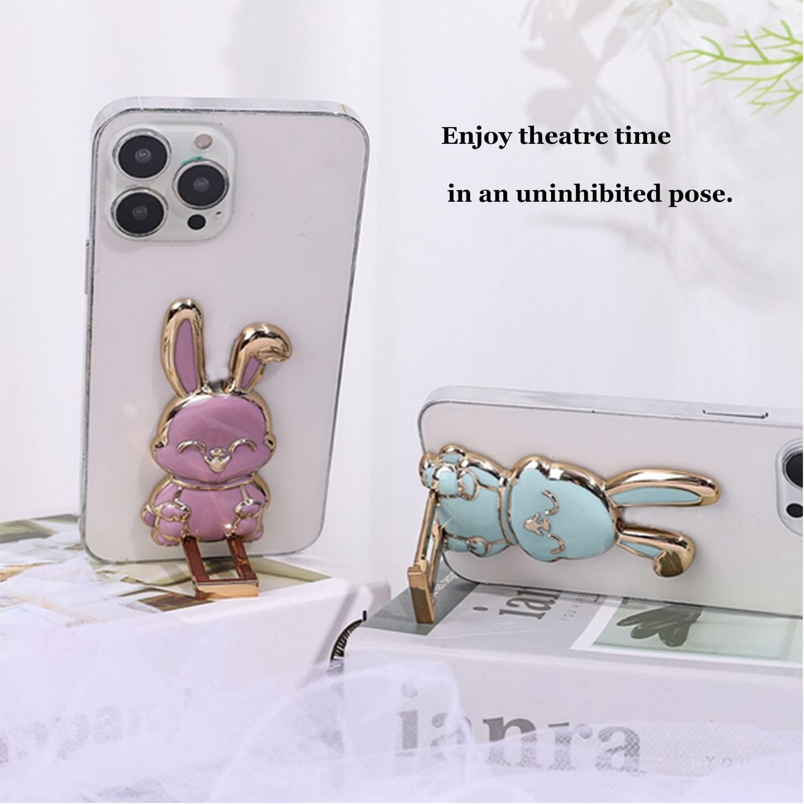 Foldable Bunny Phone Bracket, Easter Bunny Phone Holder, Portable Cute Rabbit Universal Phone Stand with Pull Rod & Folding Design for Enjoy the Drama Time with Unrestricted Posture