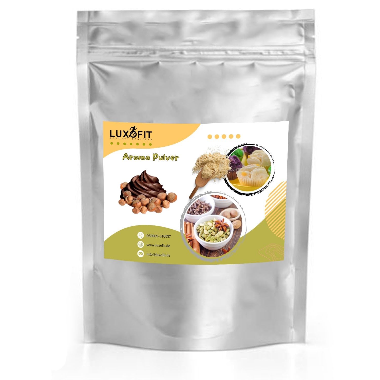 Luxofit Gianduja Nougat Aroma Pulver, cremige und fruchtige Pulveraromen, Geschmacksverfeinerung auf Gastroniveau, Vegetarisch und Vegan, GMO-Frei, Made in Germany (500 g)