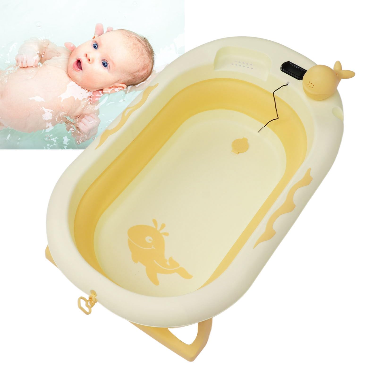 Badewanne, Dicker, Sitzender, Liegender Babybadeeimer mit Rutschfestem Boden Tragbarer Zusammenklappbarer Badeeimer für den Täglichen Gebrauch (Gelb)