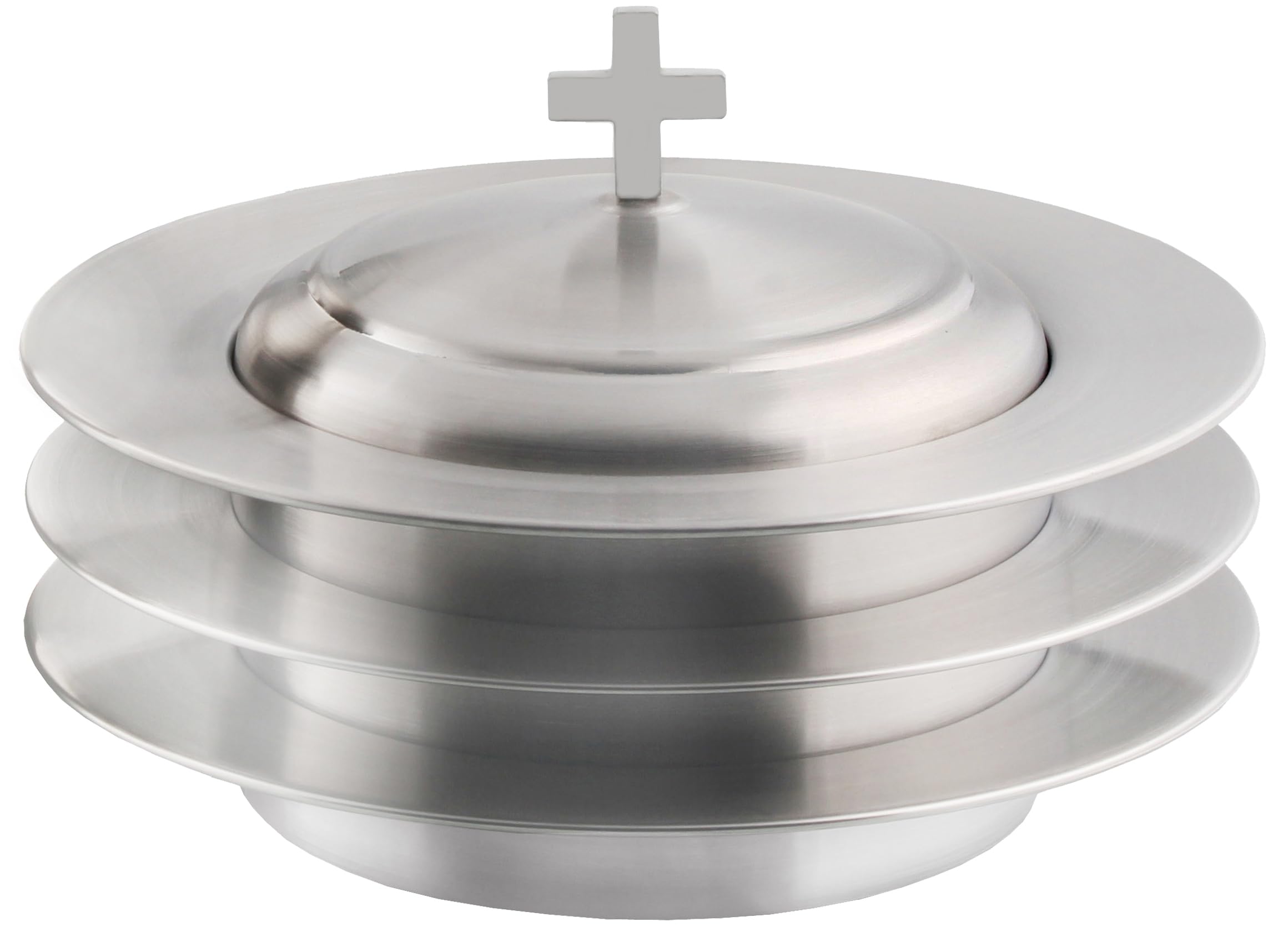 Mayur Exports Communion Ware 3 Holy Stacking Bread Plates With A Lid - Stainless Steel (Matte)