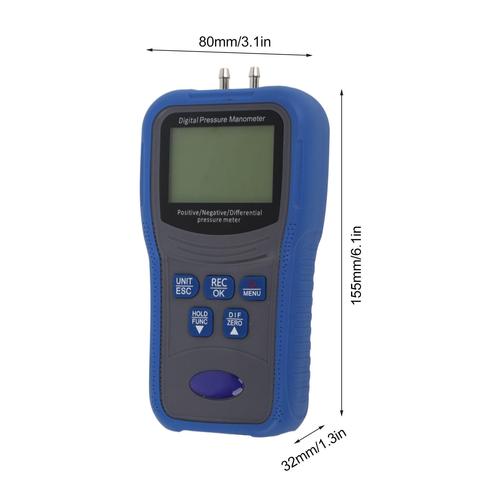 Jiawu Manómetro Digital Pantalla LCD Probador de Presión de Gas de Medición Rápida Sensible de Alta Precisión, ± 0,3% FS Manómetro Diferencial Digital para Reparación de Automóviles HVAC, Registra 32